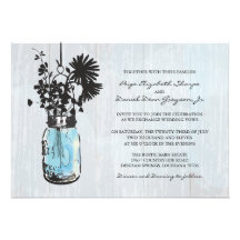 Rustikale hängende blaue Weckglas-Hochzeit Individuelle Einladungskarten