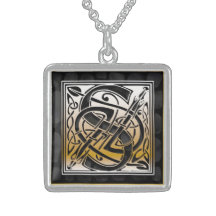 S-Anfangsmonogramm "keltische schwarze Stein" Hals