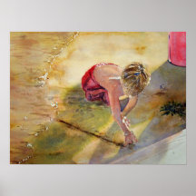 Sand-Schreibens-Kunst-Aquarell-Strand-Kind Plakate