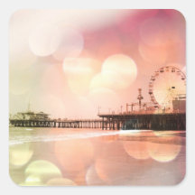 Santa Monica Pier - funkelndes rosa Foto redigiere Quadrataufkleber