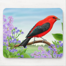 ScarletTanager in den Garten-Blumen Mousepad