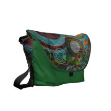 Schmutz-Retro Kreise Grün, Rot, Blau, orange Kuriertasche