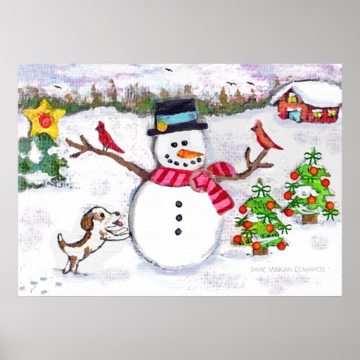 Schneemann-u. Hundewinter-Szenen-Plakat-Druck