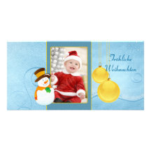 Schneemann und Weihnachtskugeln Photokarten