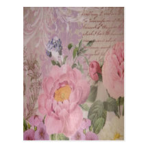 Schöne Vintage rosa und blaue Rosen und Blumen Postkarte