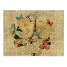 Schöner Vintager Postkartencollage Eiffel-Turm