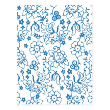 Schönes blaues Vintages Blumenmuster Postkarte