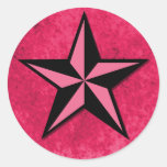 Schwarz-und Rosa-Stern Runder Aufkleber