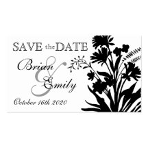 Schwarz-weiße BlumenSave the Date Geschäftskarten Visitenkarten