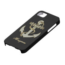 Schwarze Diamanten u. Goldmuster-Boot Anker-Monogr Hülle Fürs iPhone 5
