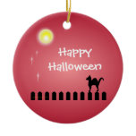 Schwarze Katze auf Palisadenzaun-Halloween-Gewohnh