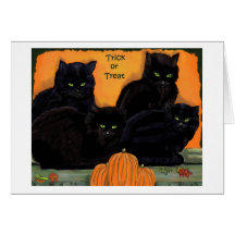 Schwarze Katzen-Halloween-Karte