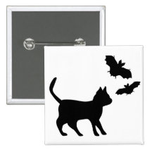 Schwarzer Kater mit Fledermaus Anstecknadelbuttons