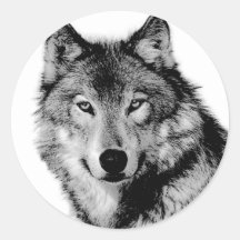Schwarzer u. weißer Wolf Runde Aufkleber