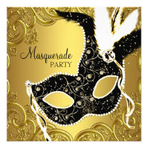Schwarzes Goldmasken-Maskerade-Party Personalisierte Ankündigungskarte