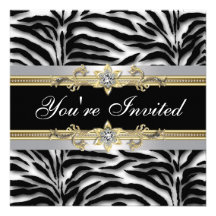 Schwarzes silbernes Goldzebra-Anlass-Party Individuelle Ankündigskarten