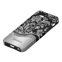 Schwarzes u. Silber-metallischer Blick mit Damaste Etui Fürs iPhone 5