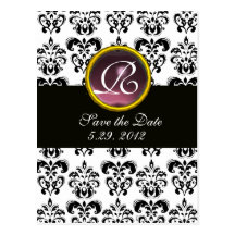 SCHWARZWEISS-DAMAST Rosa-Amethyst-Monogramm Postkarte