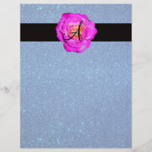 Scintillement bleu de monogramme de rose de roses  prospectus customisé