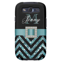 SCINTILLEMENT NOIR DE CHEVRON DE TURQUOISE GIRLY COQUES SAMSUNG GALAXY S3