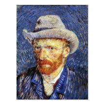 Selbstporträt mit grauem geglaubtem Hut, Vincent v Postkarte