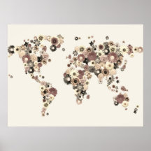 Sépia de carte du monde de fleur posters