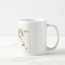 Sépia de carte du monde de fleur tasse à café