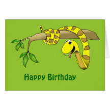 Serpent jaune dans une carte d'anniversaire de rep