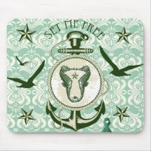 Set me Free green Nautical art for mental health Mousepads