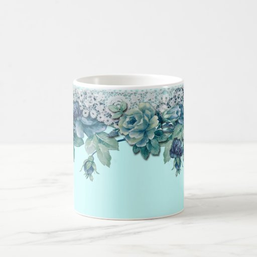 Shabby Chic-Vintage blaue Rosen-Kaffeetasse