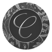 Silber des Monogramm-C und schwarzes Damast-Hochze
