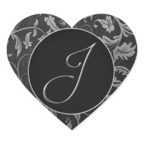 Silber des Monogramm-J und schwarzes Damast-Hochze