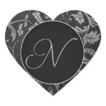 Silber des Monogramm-N und schwarzes Damast-Hochze