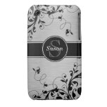 SILBERNER SCHWARZER WIRBEL IHR MONOGRAMM iPhone 3 Case-Mate HÜLLEN