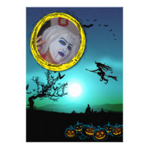 Sorcière de Halloween, lanternes d'o de Jack, vue  Faire-parts