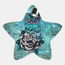 Soyez hibou sage de style de tatouage sur la base  autocollants en étoile