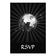 Spiegel-Disco-Ball auf Schwarzem Einladungskarte