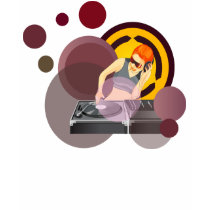 Spinnendes Vinyl Damen-DJ auf Plattform-Retro Schm