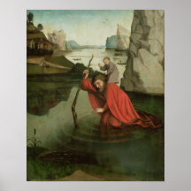 St Christopher, welches das Christus-Kind trägt Plakatdruck