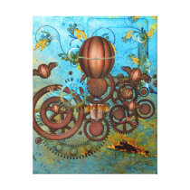Steampunk Collagen-Aqua u. Kupfer-Leinwand-Druck