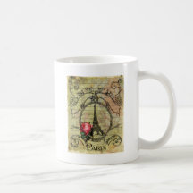 Steampunk Eiffel Turm u. Rote Rose Kaffee Haferl