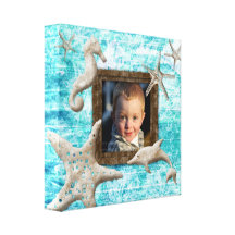 Strand-KinderLeinwand-Druck-Foto-Schablonen-Seebla Gespannter Galerie Druck