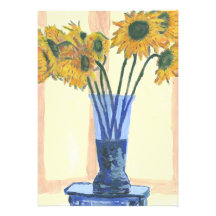 Sun-Blumen in einem blauen Vase Personalisierte Einladungskarten