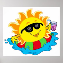 Sun heureux dans la piscine affiches