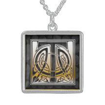 T-Anfangsmonogramm "keltische schwarze Stein" Hals