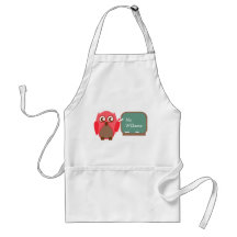 Tablier de professeur - hibou rouge au tableau