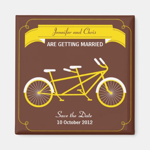 Tandemfahrrad (Gelb/Brown) Save the Date Kühlschrankmagnete