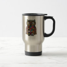Tasse de voyage de hibou de patchwork