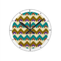 Teal Native Tribal Chevron Pattern Wall Clock wanduhren