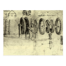Technik-Skizze eines Rades durch Leonardo da Vinci Postkarte